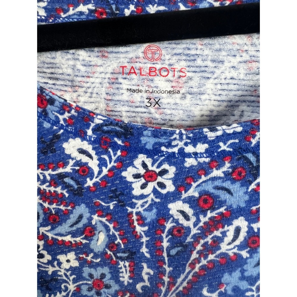 T by Talbots‎ Paisley Floral Performance Top Size 3X Plus Blue Red Holiday - Picture 3 of 9